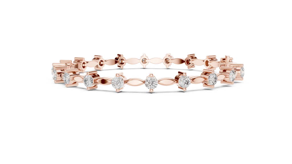 Navelle Leaf Link Round Lab Grown Diamond Station Bracelet