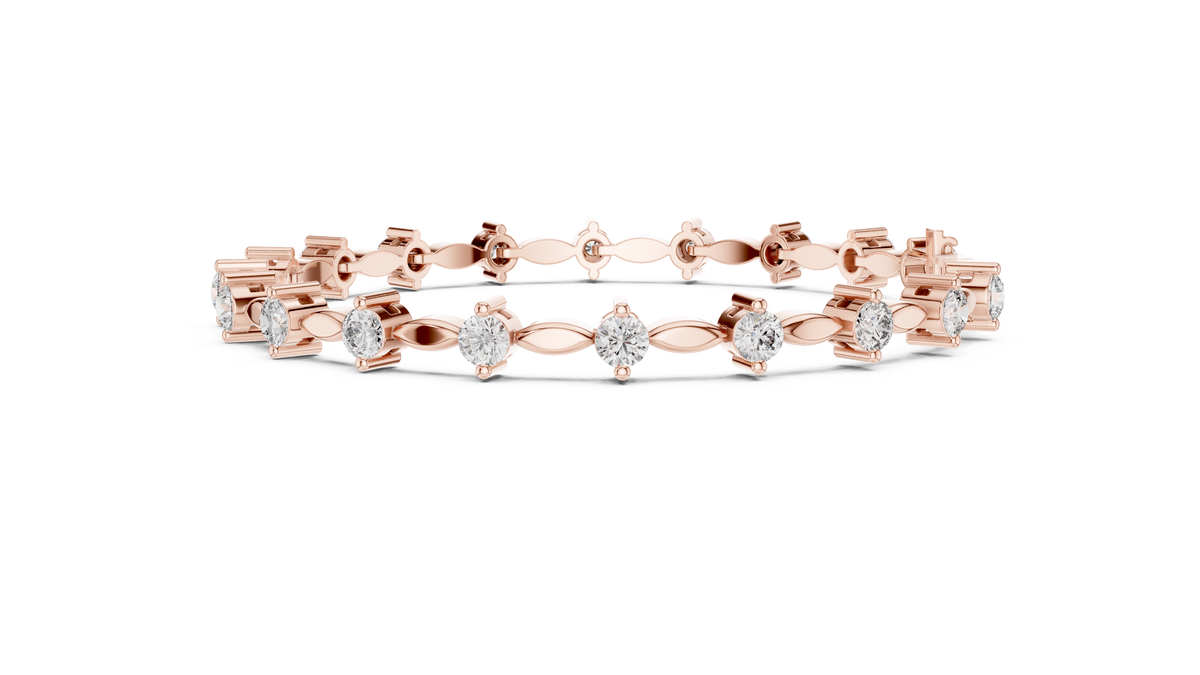 Navelle Leaf Link Round Lab Grown Diamond Station Bracelet