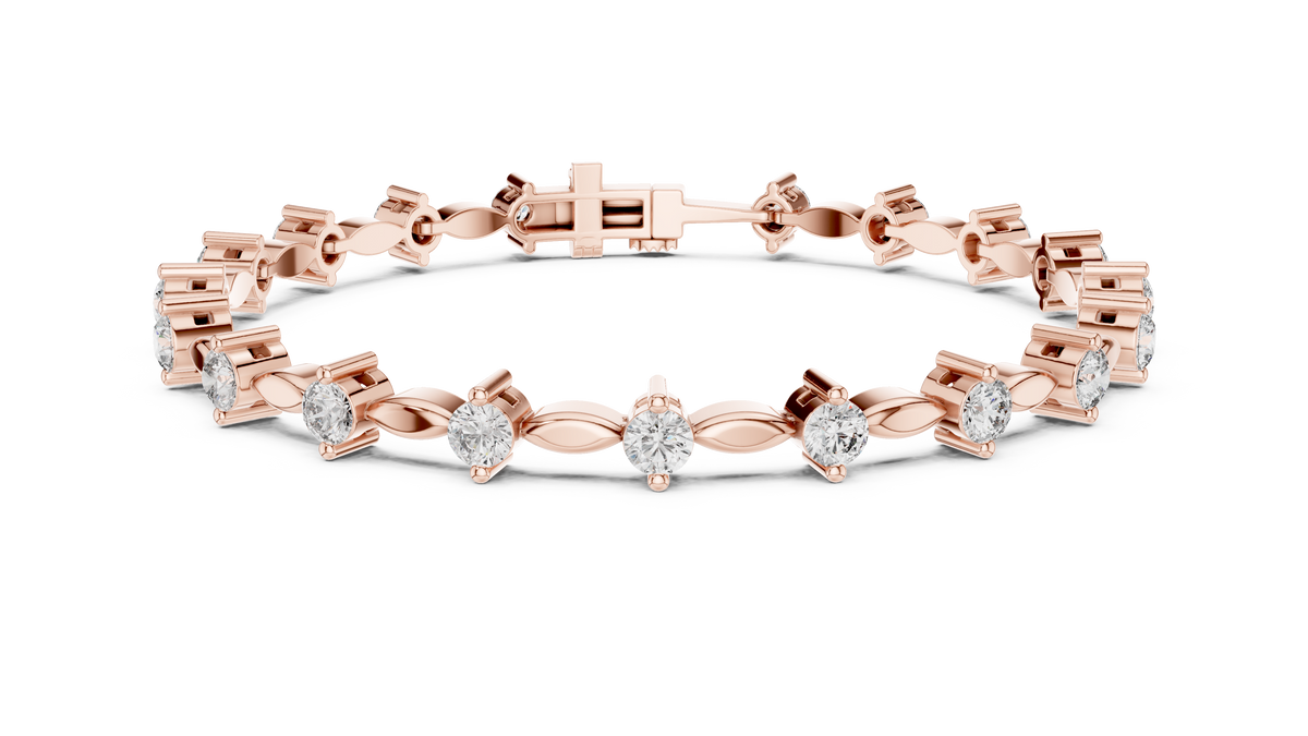 Navelle Leaf Link Round Lab Grown Diamond Station Bracelet
