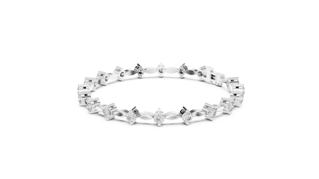 Navelle Leaf Link Round Lab Grown Diamond Station Bracelet