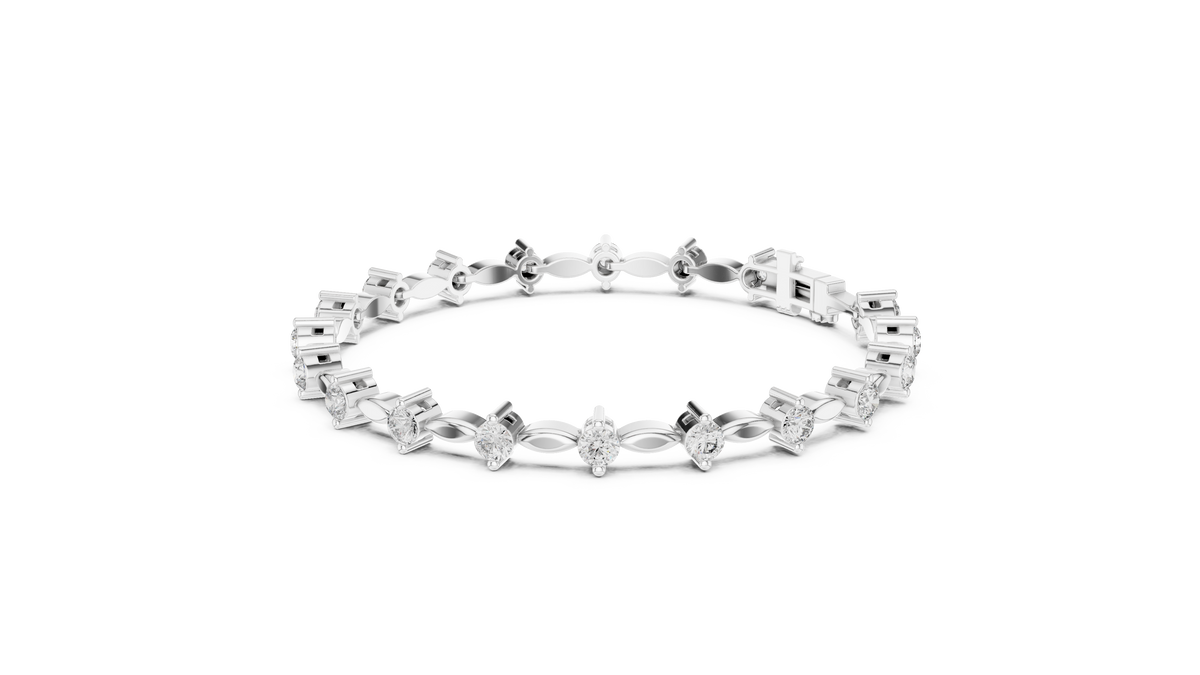 Navelle Leaf Link Round Lab Grown Diamond Station Bracelet