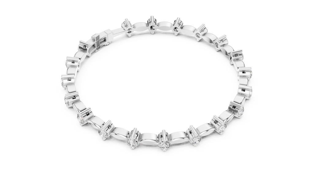 Navelle Leaf Link Round Lab Grown Diamond Station Bracelet