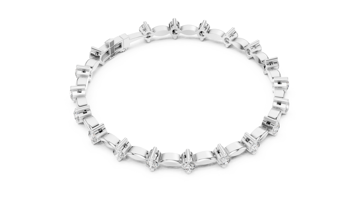 Navelle Leaf Link Round Lab Grown Diamond Station Bracelet