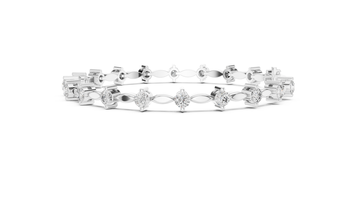 Navelle Leaf Link Round Lab Grown Diamond Station Bracelet