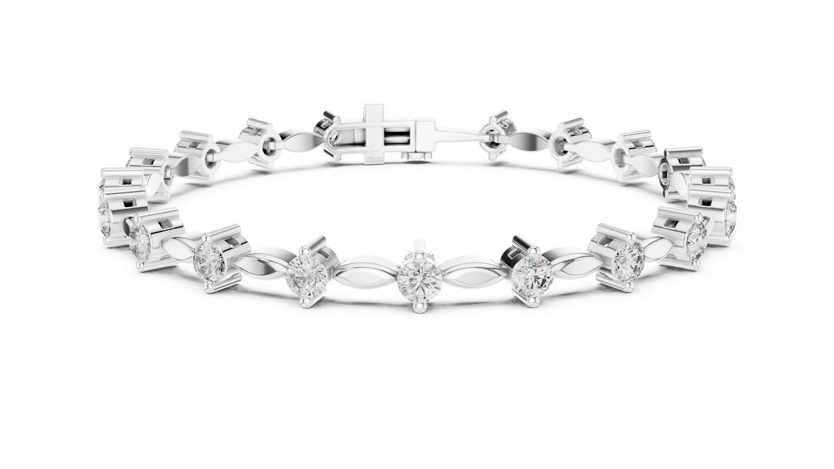 Navelle Leaf Link Round Lab Grown Diamond Station Bracelet