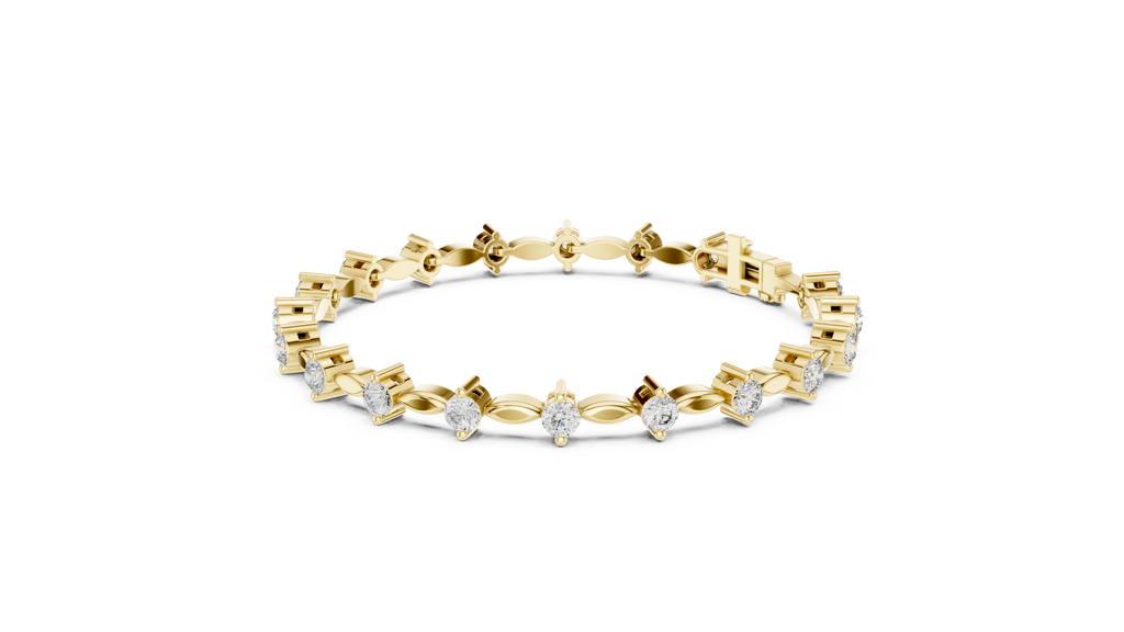 Navelle Leaf Link Round Lab Grown Diamond Station Bracelet