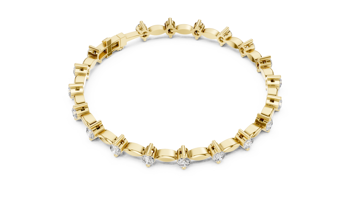 Navelle Leaf Link Round Lab Grown Diamond Station Bracelet