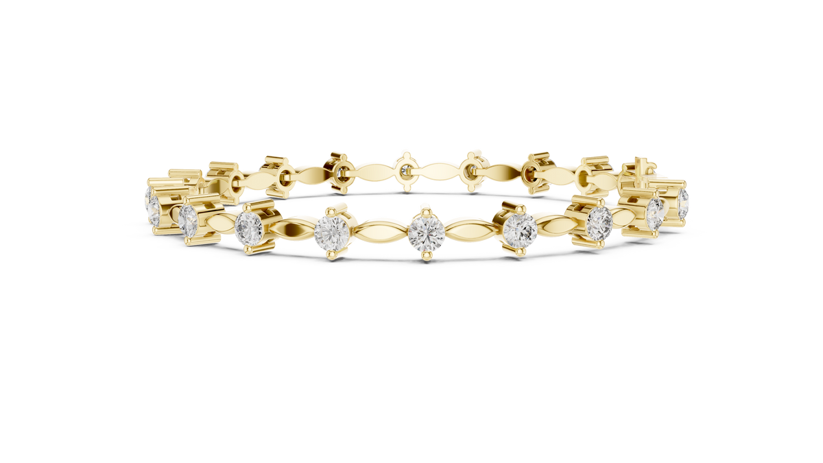 Navelle Leaf Link Round Lab Grown Diamond Station Bracelet