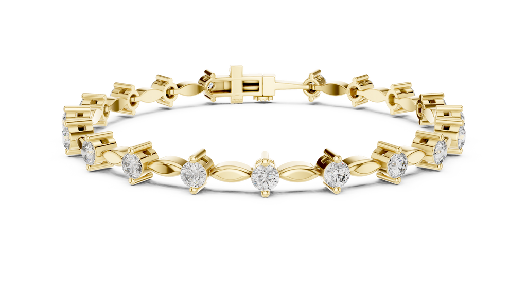 Navelle Leaf Link Round Lab Grown Diamond Station Bracelet