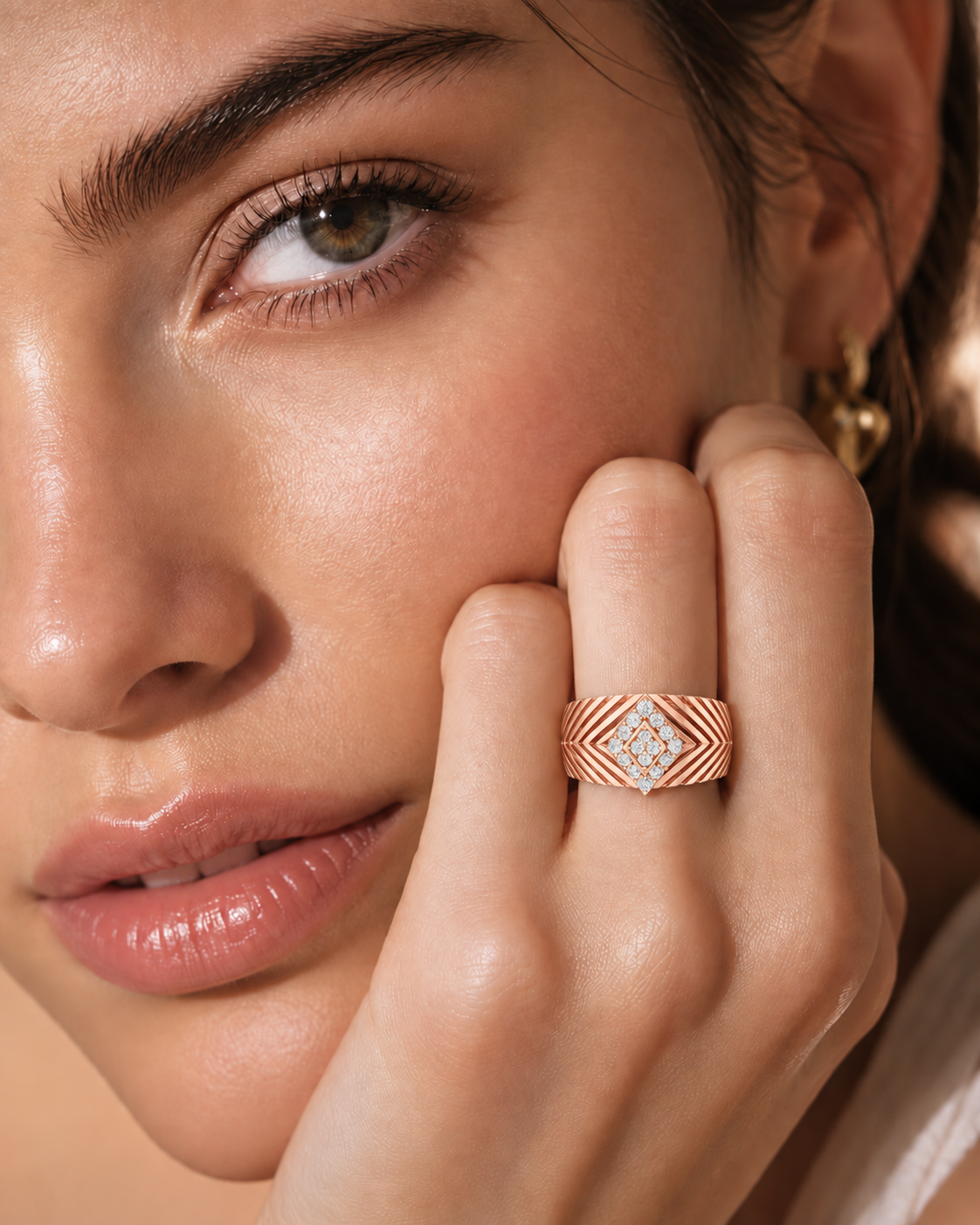 Zarellia Chevron Halo Lab Grown Diamond Ring