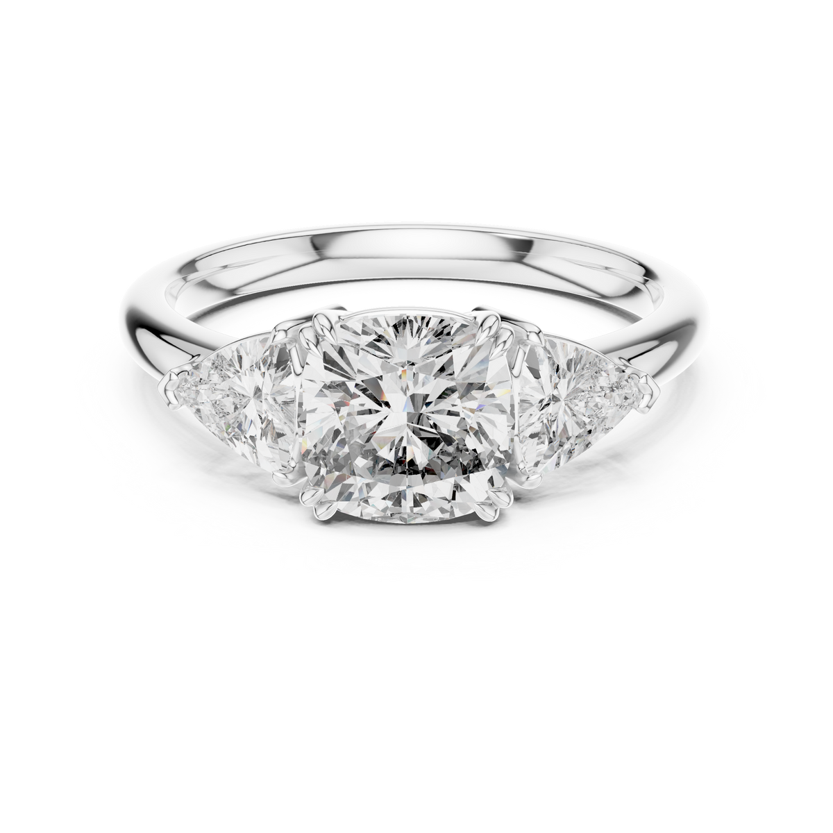Pear Cut Lab Grown Diamond Three-Stone Engagement Ring.