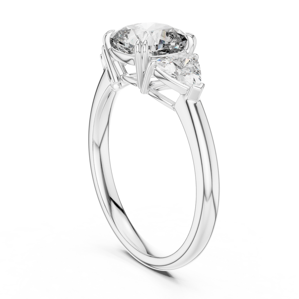 Pear Cut Lab Grown Diamond Three-Stone Engagement Ring.