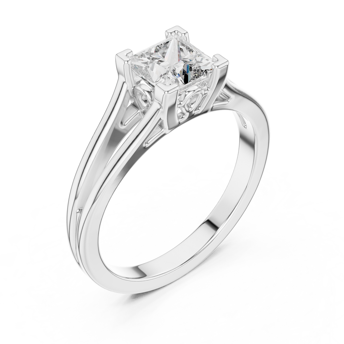 Diamantring im Princess-Schliff mit aufwendiger Fassung im Antik-Stil
