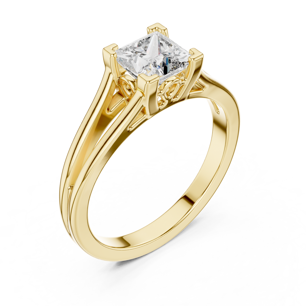 Diamantring im Princess-Schliff mit aufwendiger Fassung im Antik-Stil