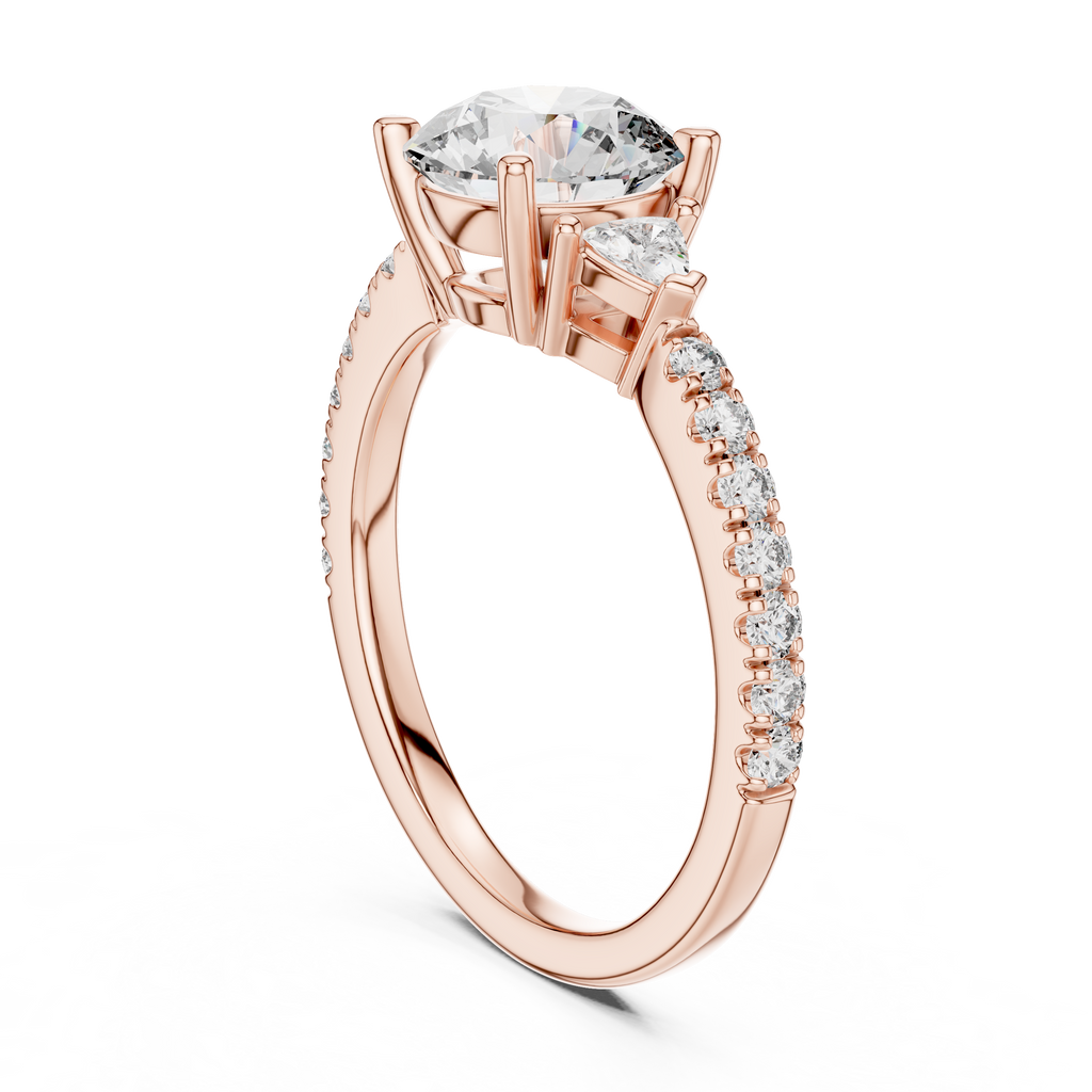 Brilliant Halo Lab Grown Diamond Three-Stone Engagement Ring.