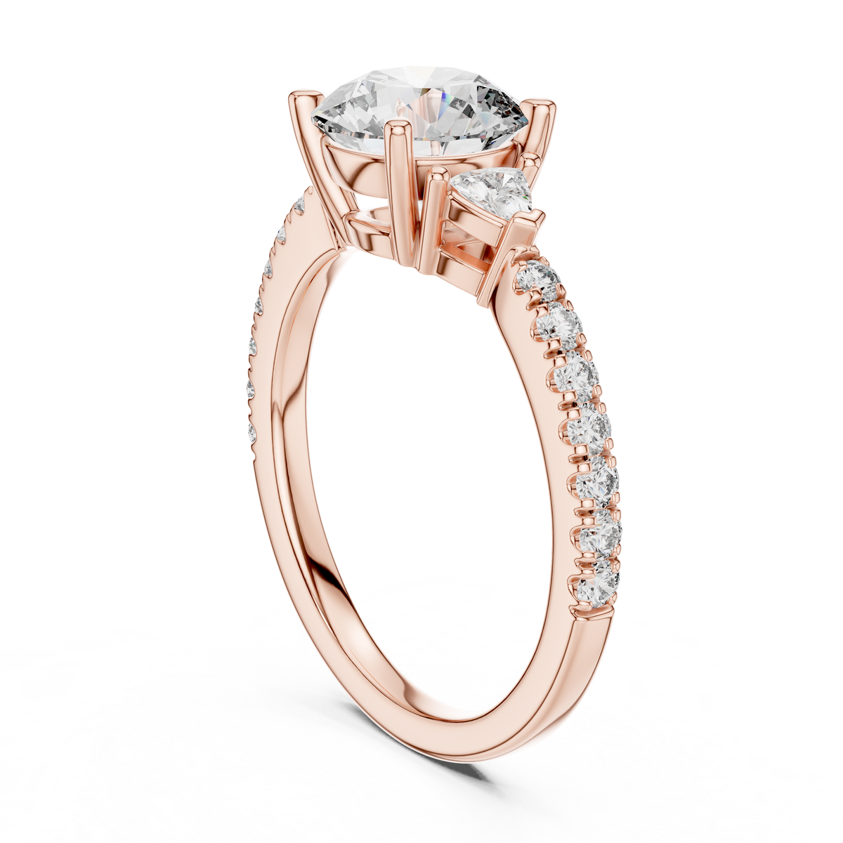 Brilliant Halo Lab Grown Diamond Three-Stone Engagement Ring.
