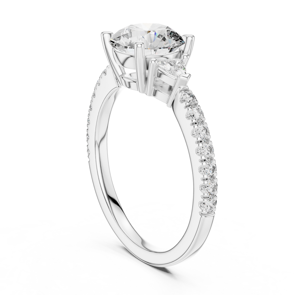 Brilliant Halo Lab Grown Diamond Three-Stone Engagement Ring.