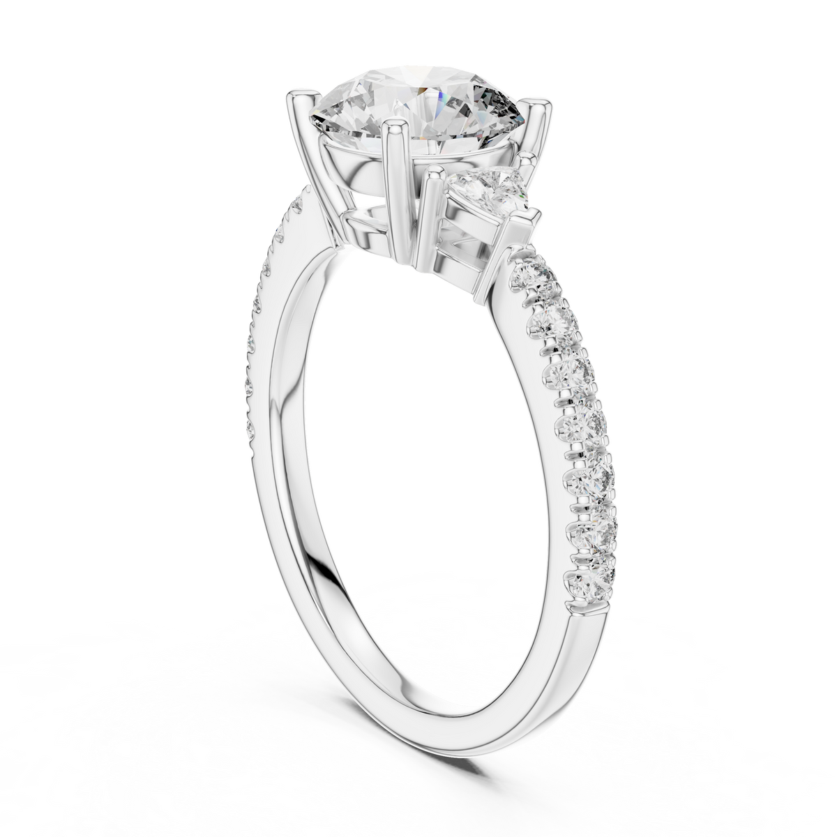 Brilliant Halo Lab Grown Diamond Three-Stone Engagement Ring.