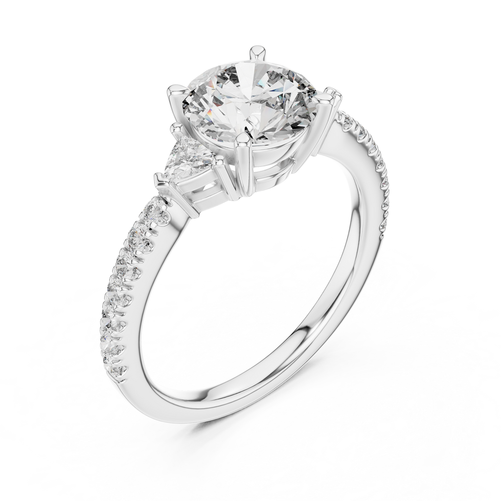 Brilliant Halo Lab Grown Diamond Three-Stone Engagement Ring.