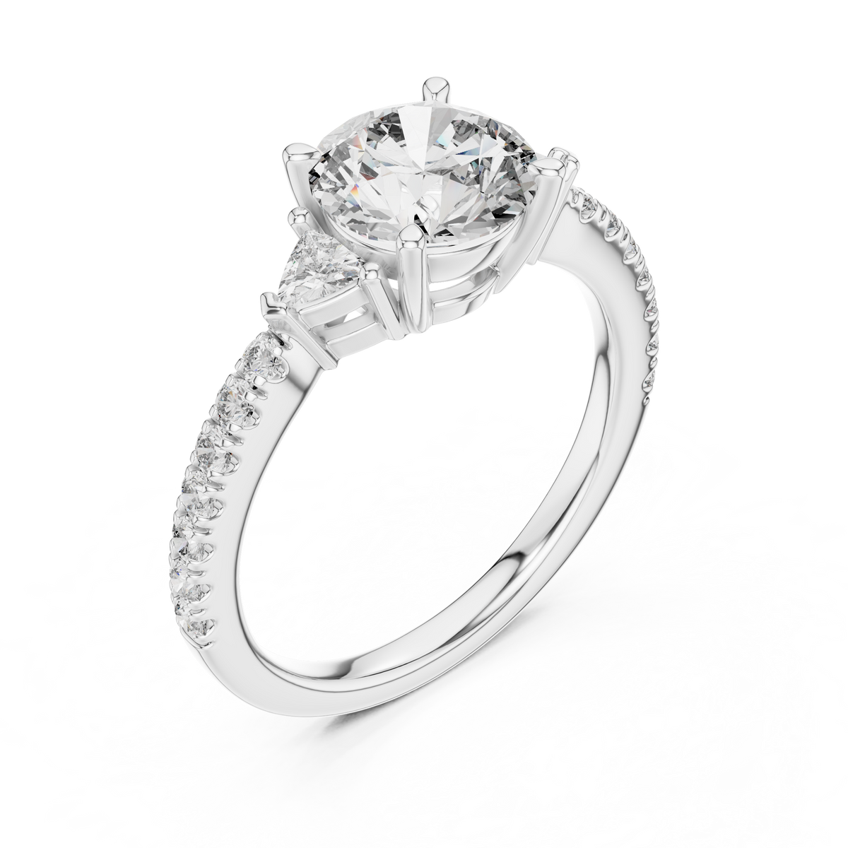 Brilliant Halo Lab Grown Diamond Three-Stone Engagement Ring.