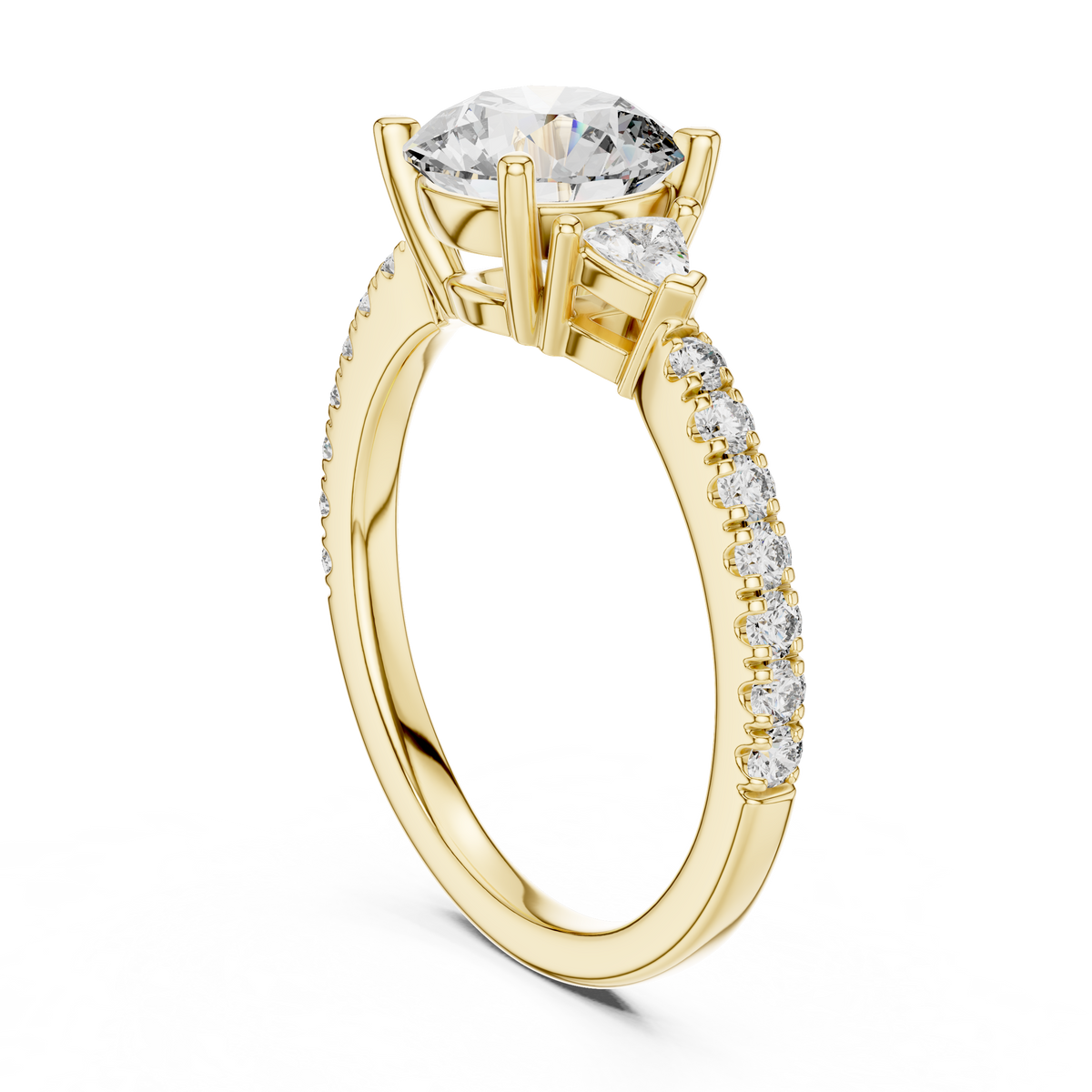 Brilliant Halo Lab Grown Diamond Three-Stone Engagement Ring.