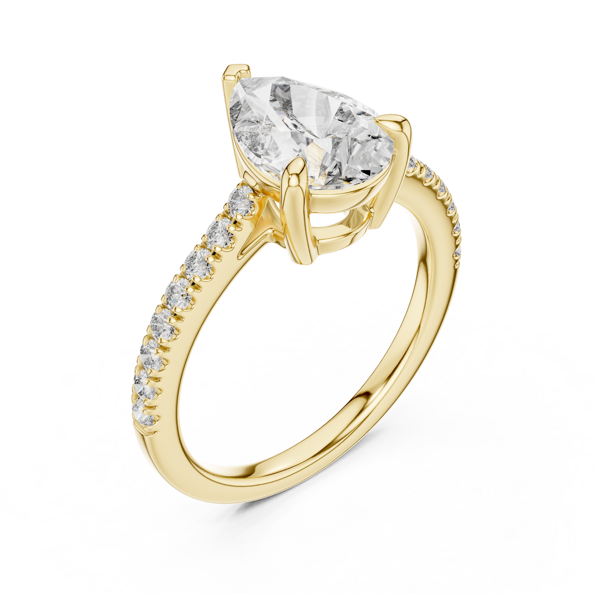 Brillanter Diamant in Tropfenform mit einem funkelnden, diamantbesetzten Band