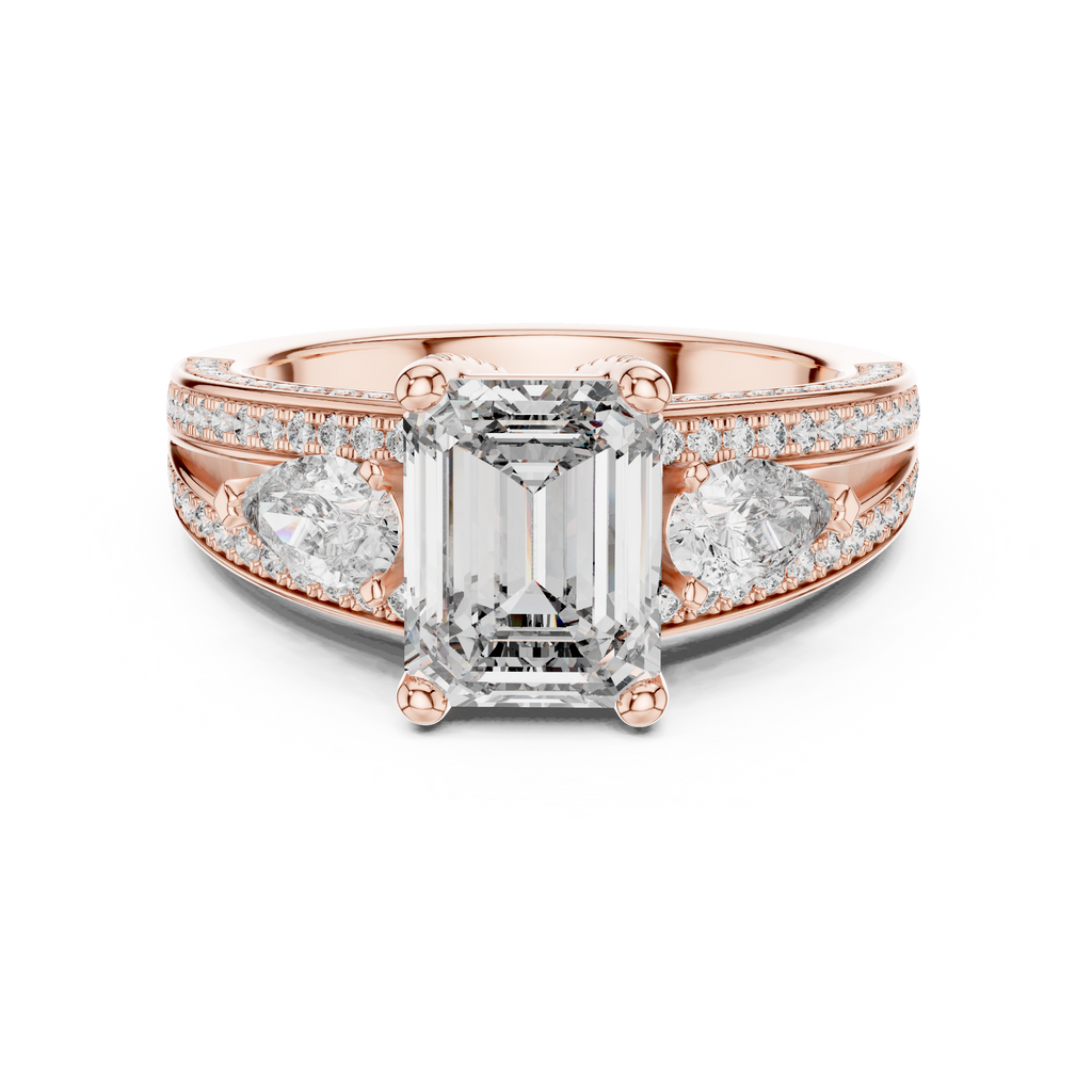 Majestic Emerald-Cut Lab Grown Diamond Three-Stone Ring.