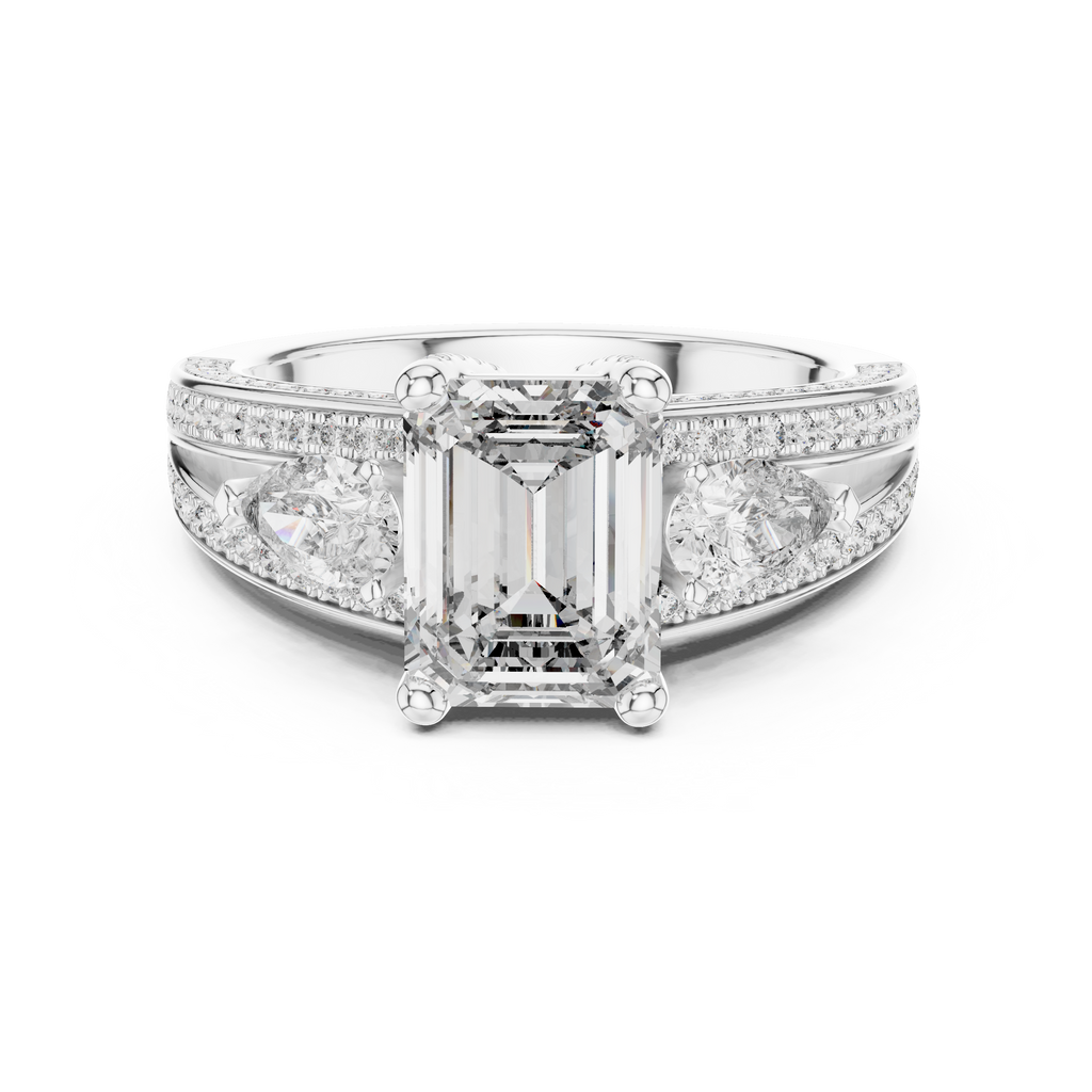 Majestic Emerald-Cut Lab Grown Diamond Three-Stone Ring.