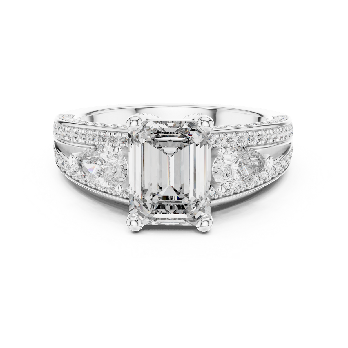 Majestic Emerald-Cut Lab Grown Diamond Three-Stone Ring.