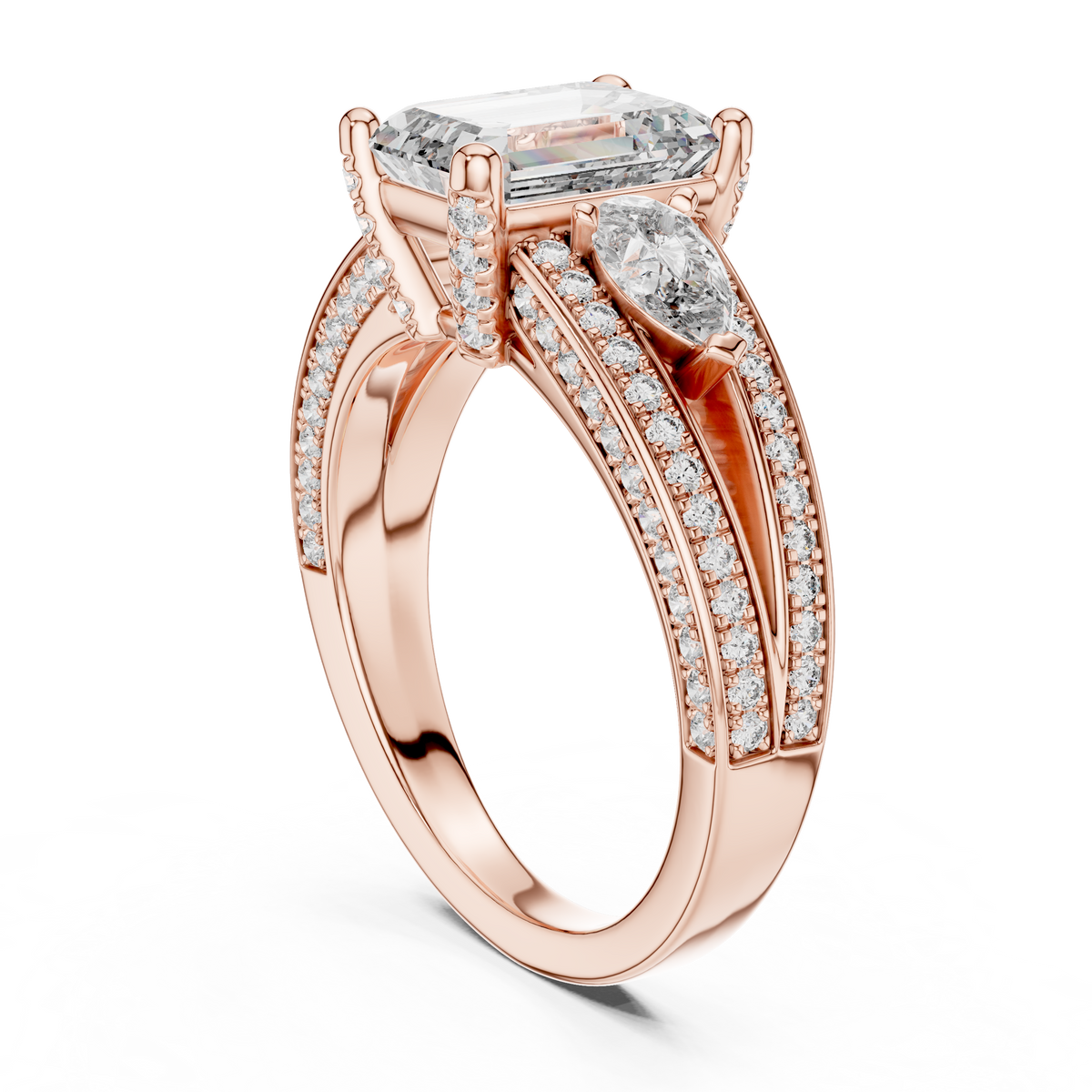 Majestic Emerald-Cut Lab Grown Diamond Three-Stone Ring.