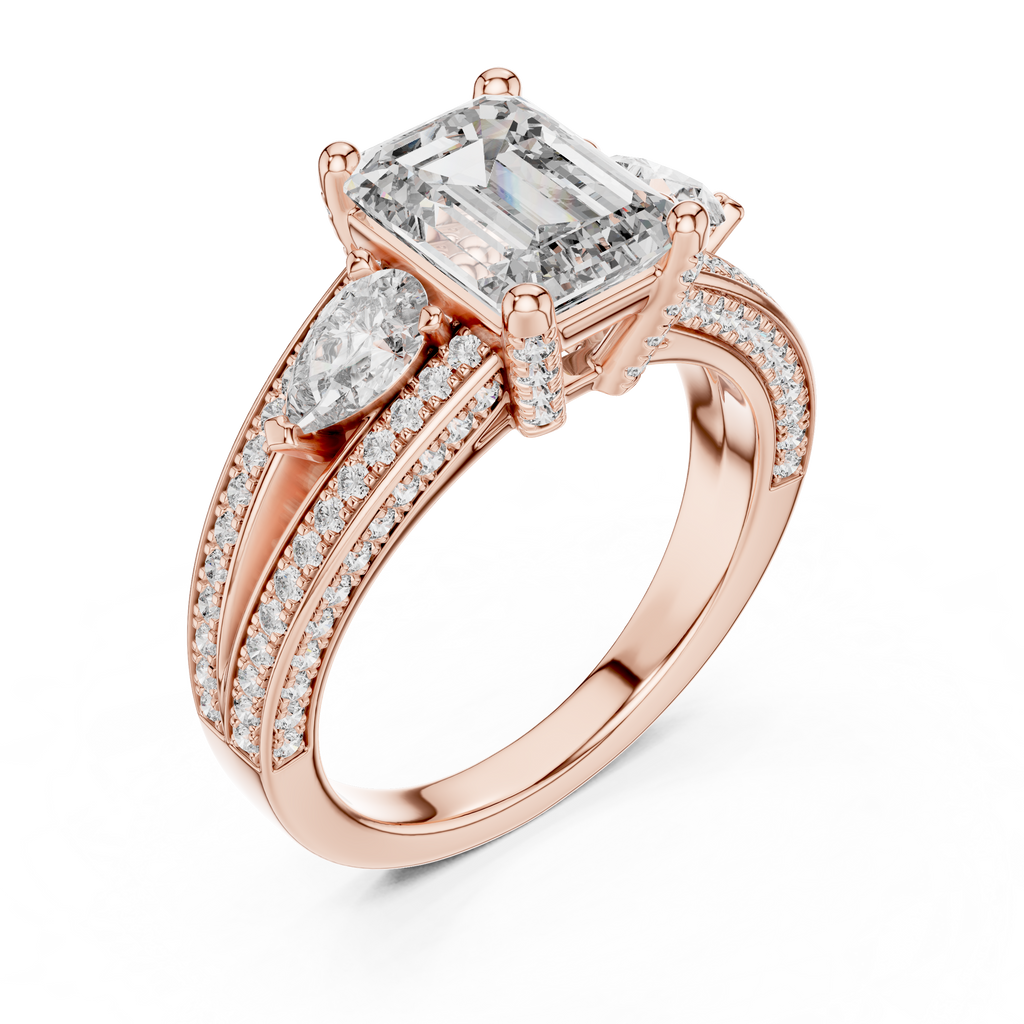 Majestic Emerald-Cut Lab Grown Diamond Three-Stone Ring.