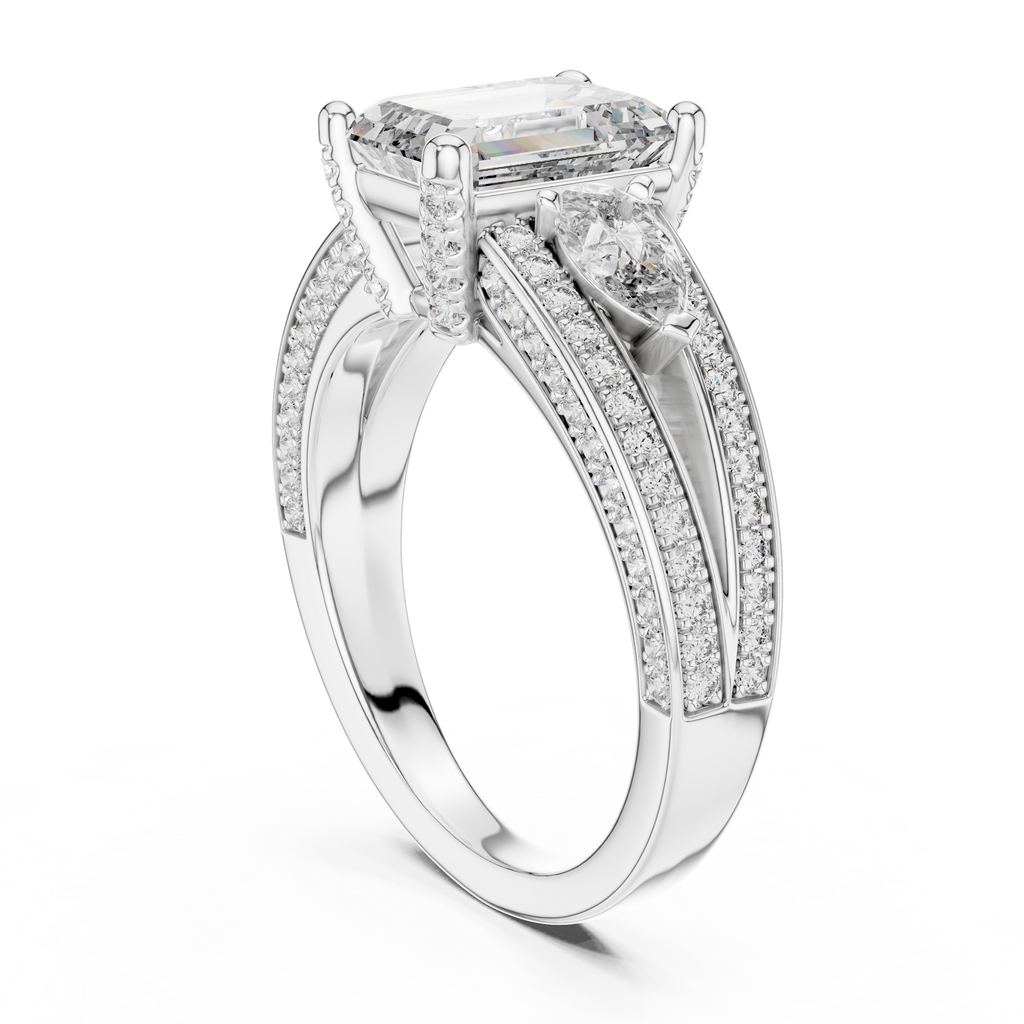 Majestic Emerald-Cut Lab Grown Diamond Three-Stone Ring.