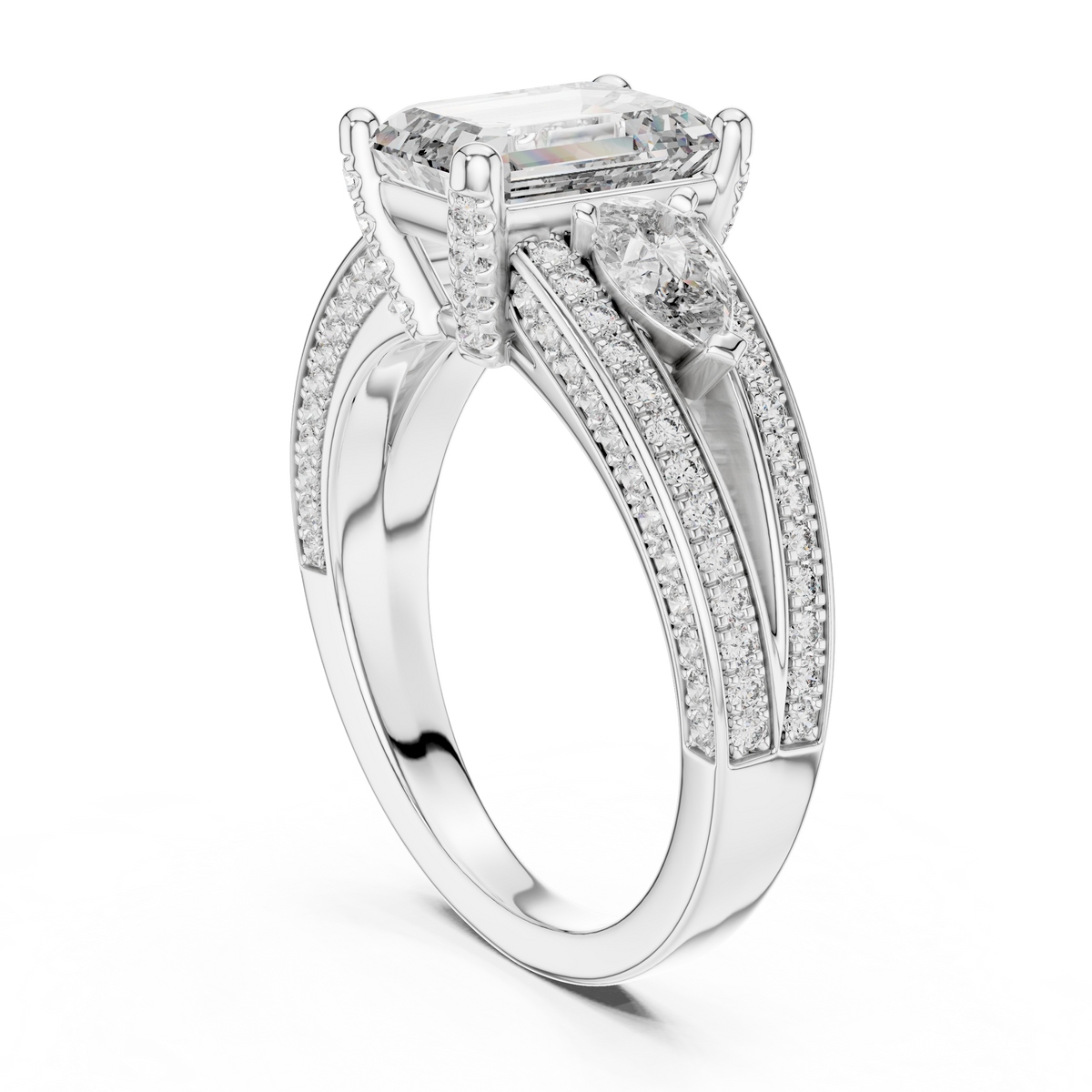 Majestic Emerald-Cut Lab Grown Diamond Three-Stone Ring.