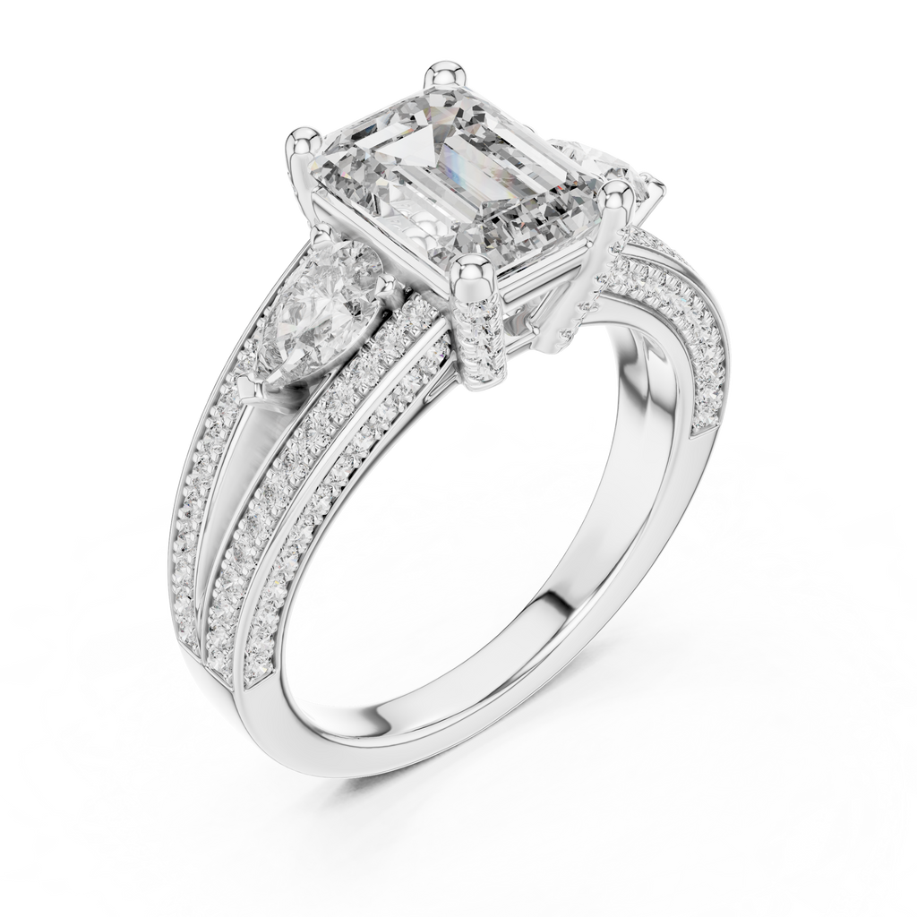 Majestic Emerald-Cut Lab Grown Diamond Three-Stone Ring.