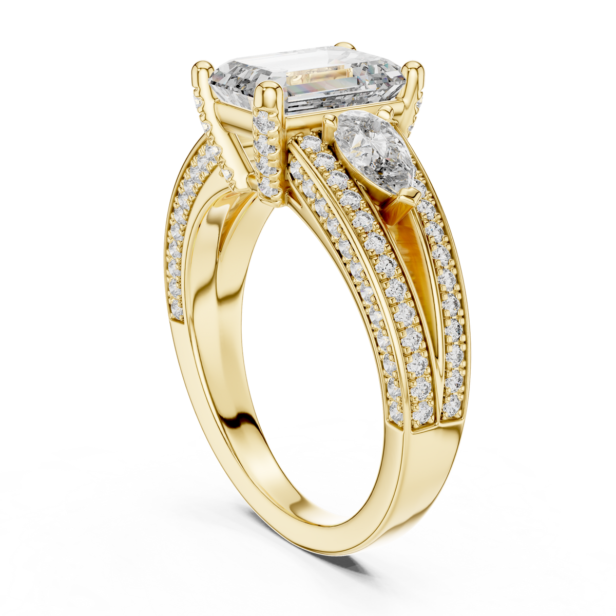 Majestic Emerald-Cut Lab Grown Diamond Three-Stone Ring.