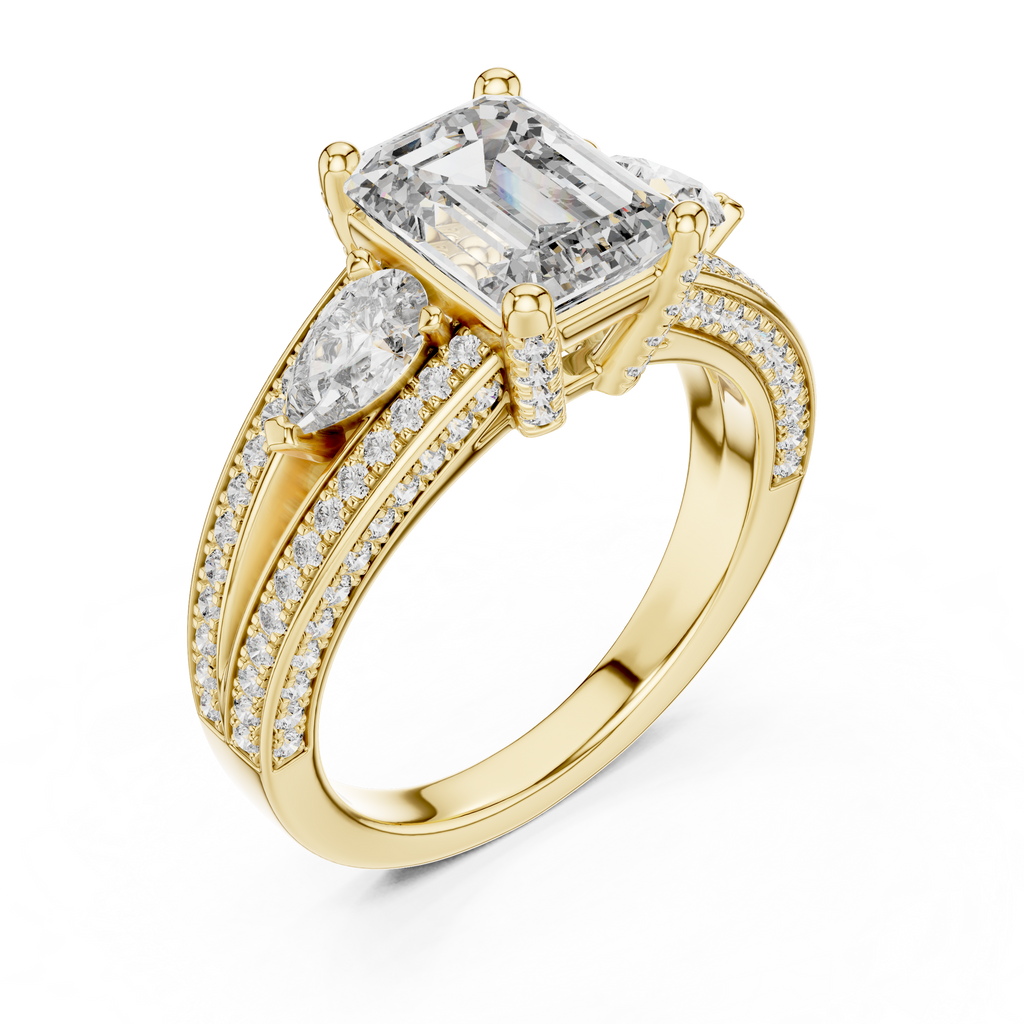 Majestic Emerald-Cut Lab Grown Diamond Three-Stone Ring.