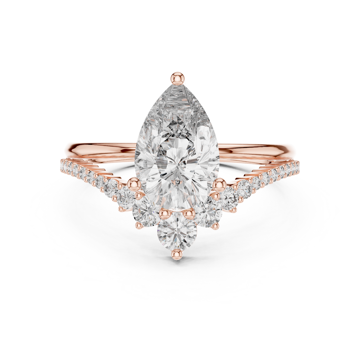 Pear Cut Lab Grown Diamond Floral Halo Engagement Ring
