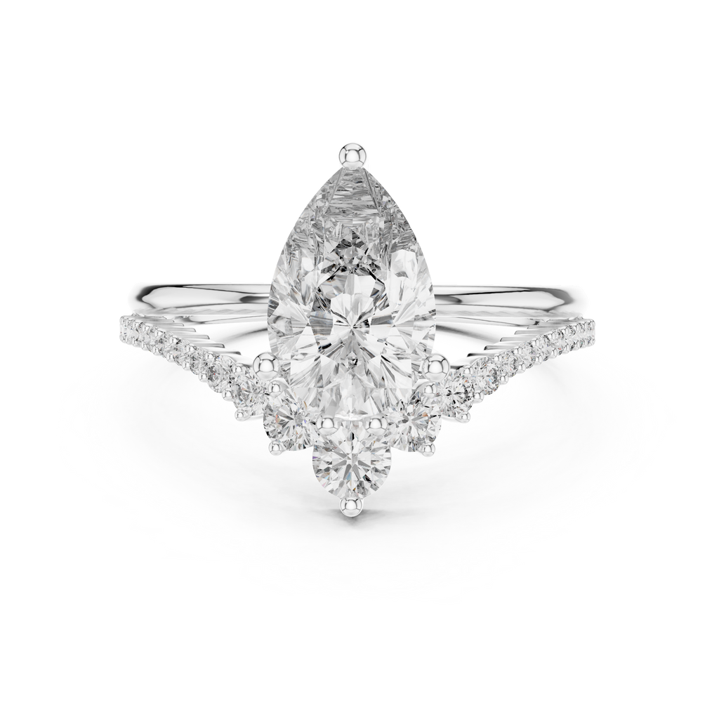 Pear Cut Lab Grown Diamond Floral Halo Engagement Ring