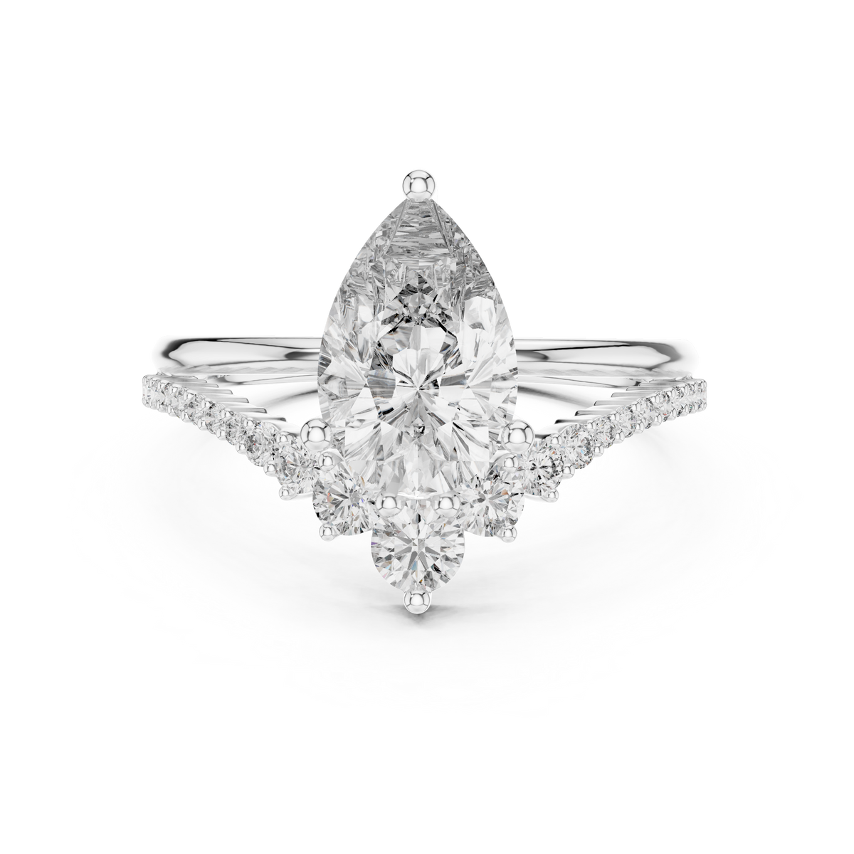 Pear Cut Lab Grown Diamond Floral Halo Engagement Ring