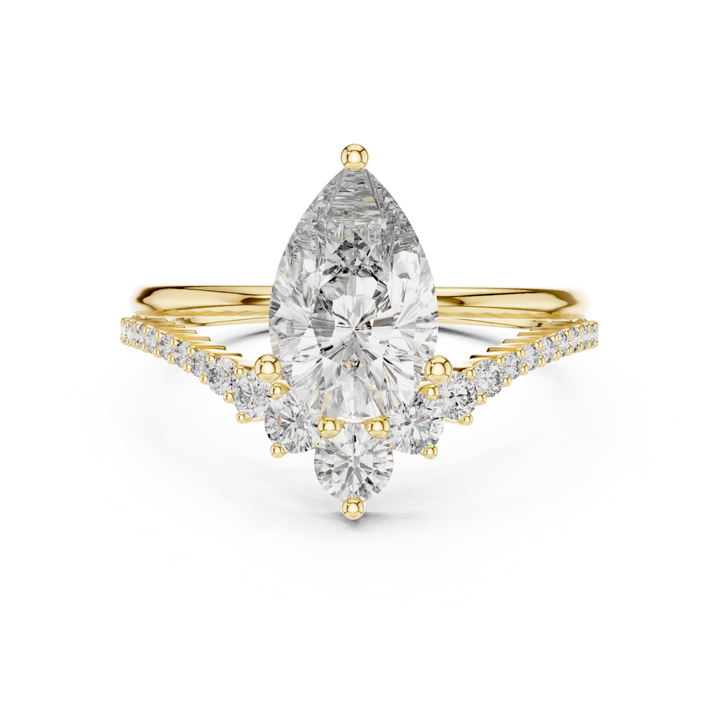 Pear Cut Lab Grown Diamond Floral Halo Engagement Ring
