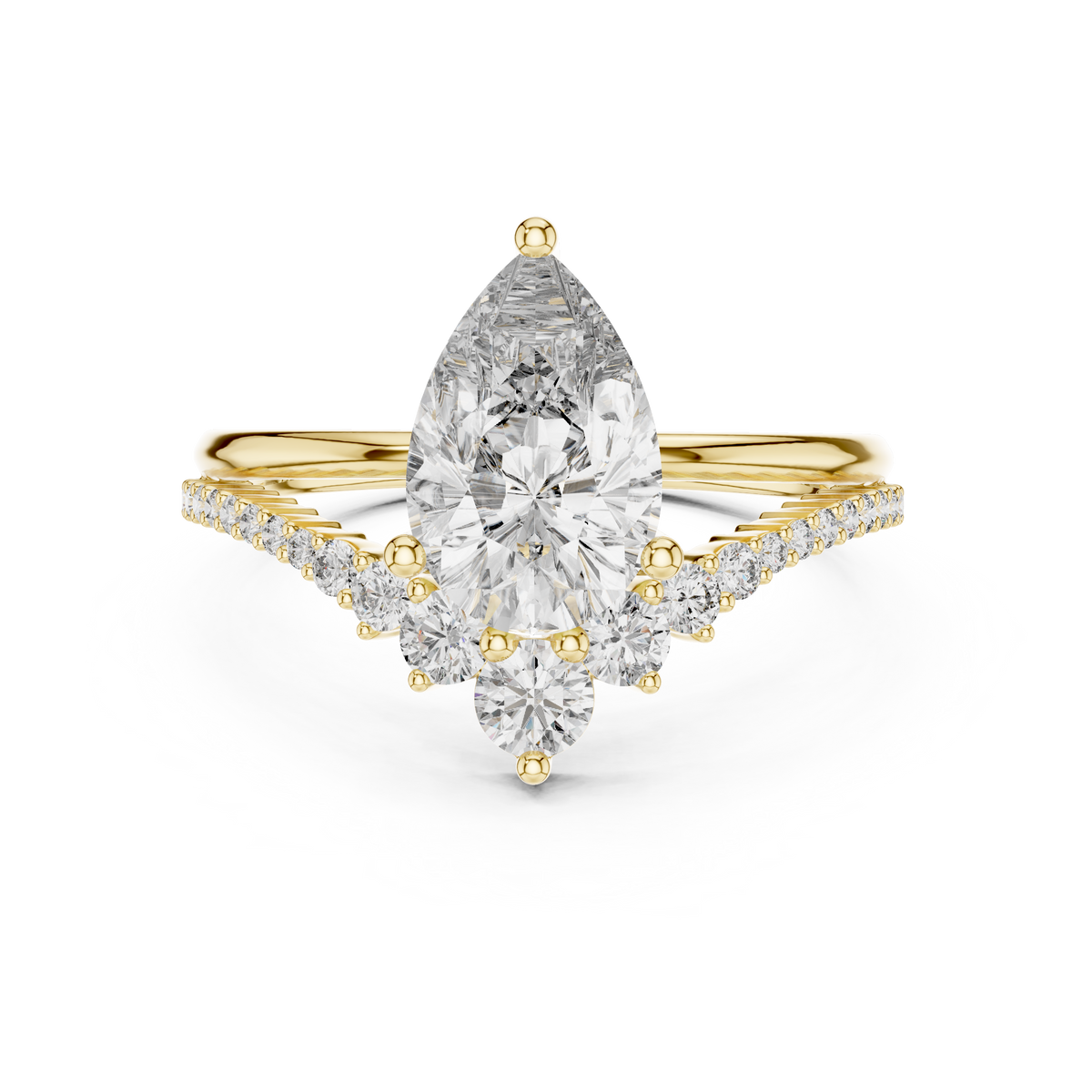 Pear Cut Lab Grown Diamond Floral Halo Engagement Ring