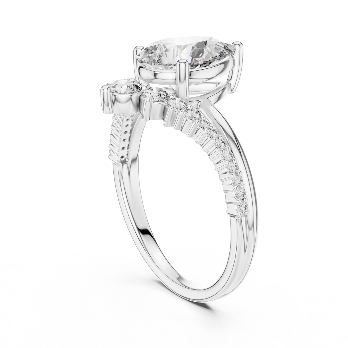 Pear Cut Lab Grown Diamond Floral Halo Engagement Ring