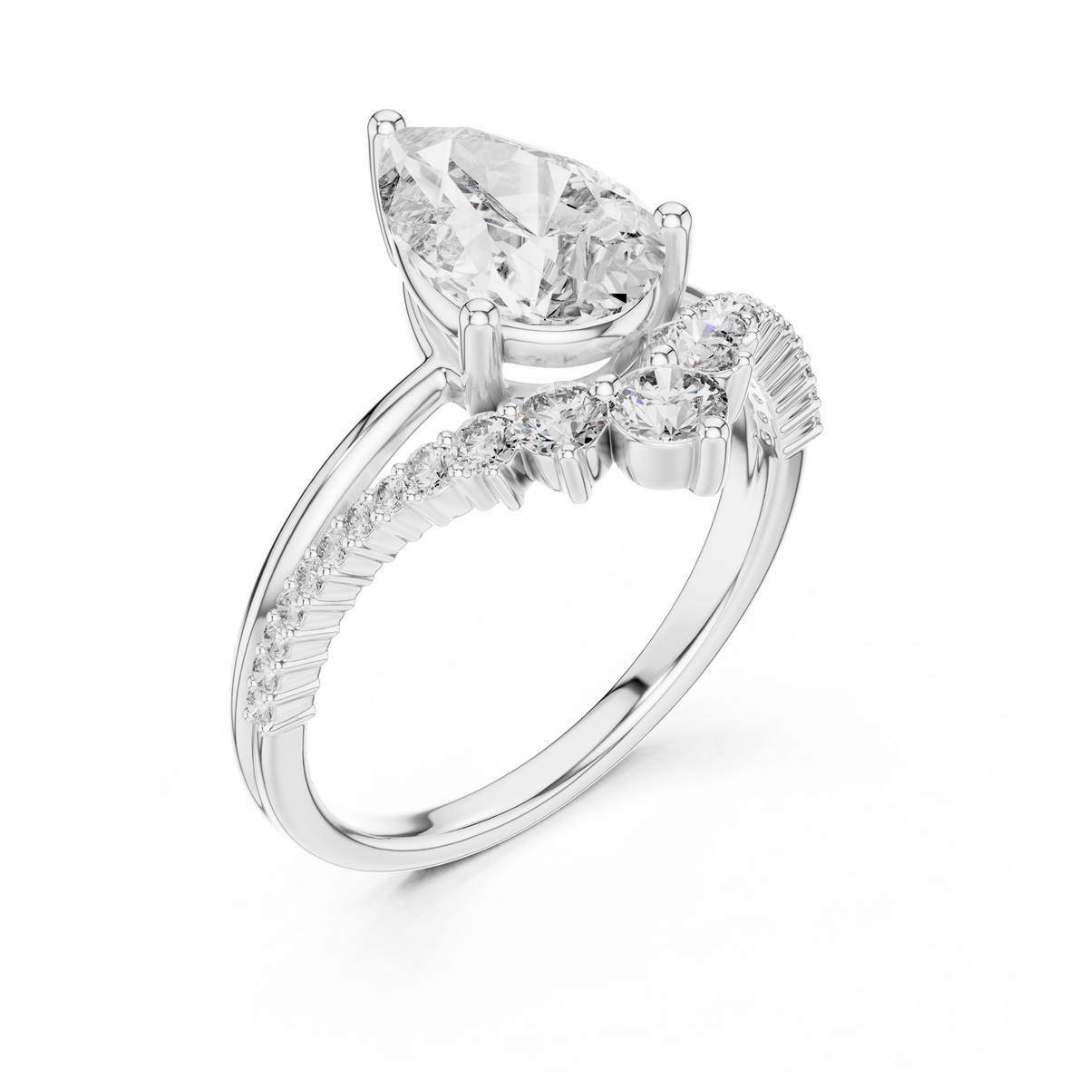 Pear Cut Lab Grown Diamond Floral Halo Engagement Ring