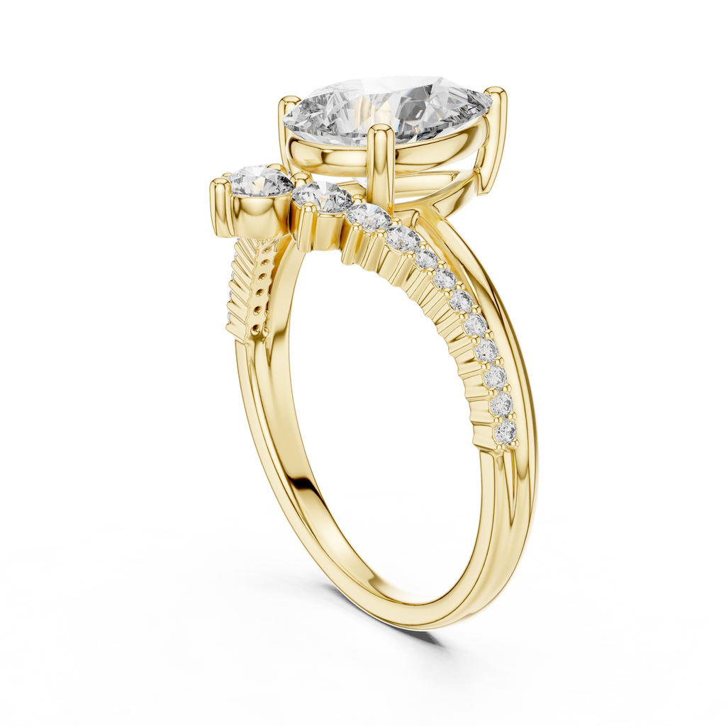 Pear Cut Lab Grown Diamond Floral Halo Engagement Ring