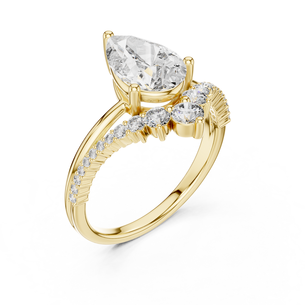 Pear Cut Lab Grown Diamond Floral Halo Engagement Ring