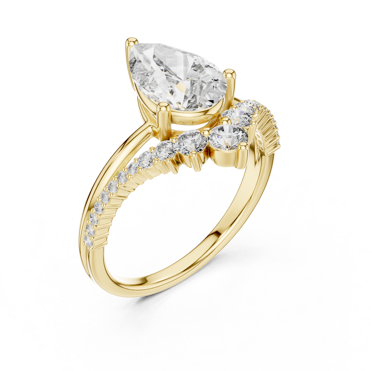 Pear Cut Lab Grown Diamond Floral Halo Engagement Ring