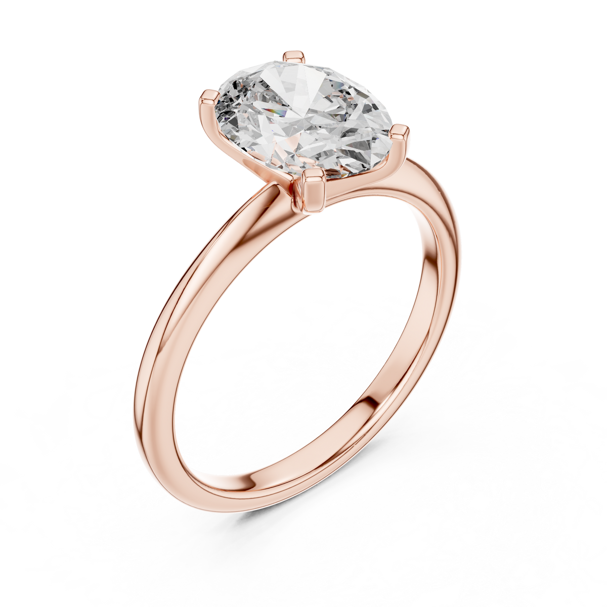 Brillanter, länglicher Diamant in einer minimalistischen schwebenden Kathedralenfassung