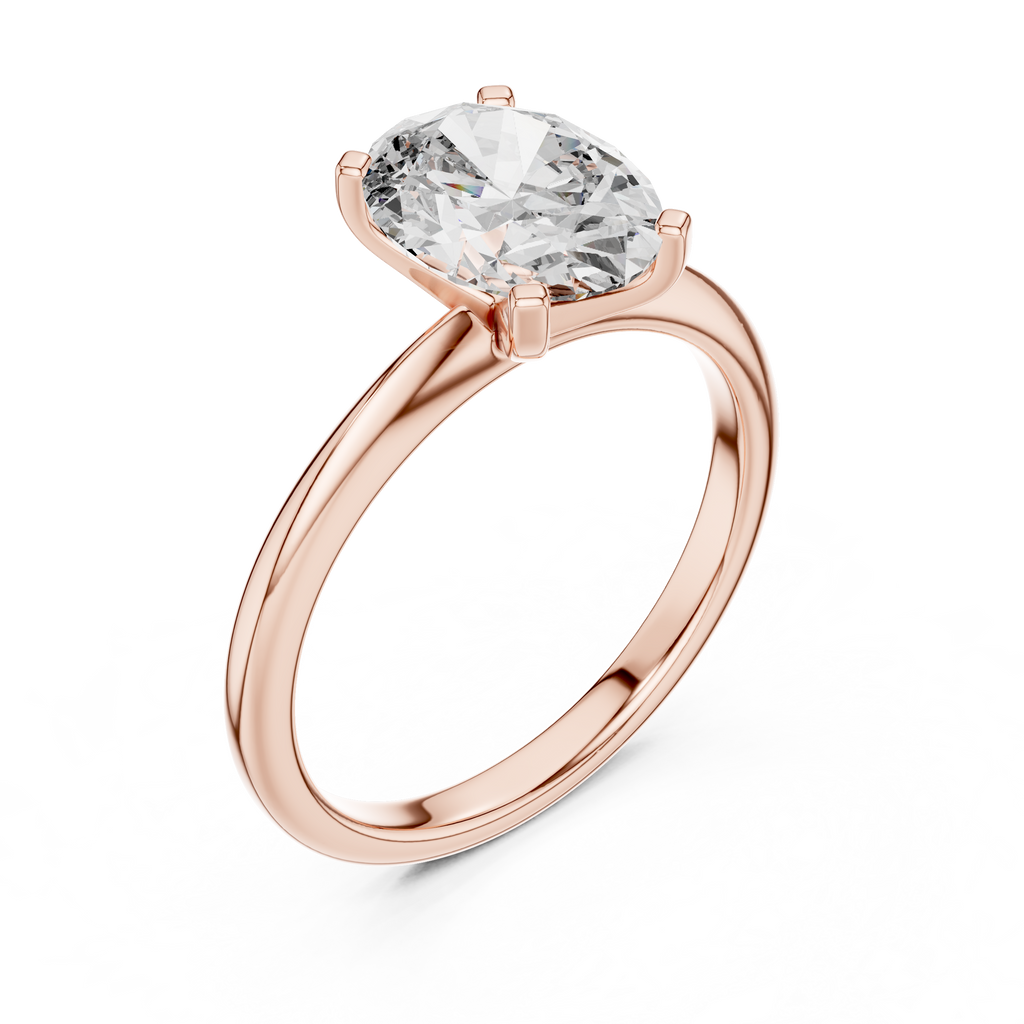 Brillanter, länglicher Diamant in einer minimalistischen schwebenden Kathedralenfassung