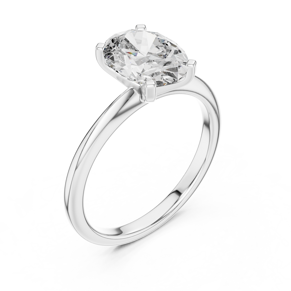 Brillanter, länglicher Diamant in einer minimalistischen schwebenden Kathedralenfassung