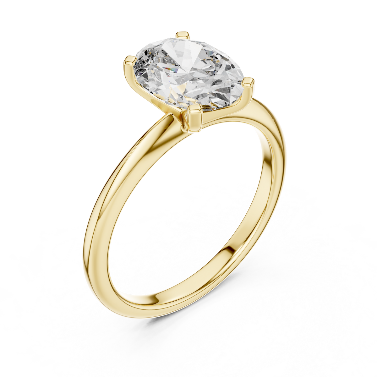 Brillanter, länglicher Diamant in einer minimalistischen schwebenden Kathedralenfassung
